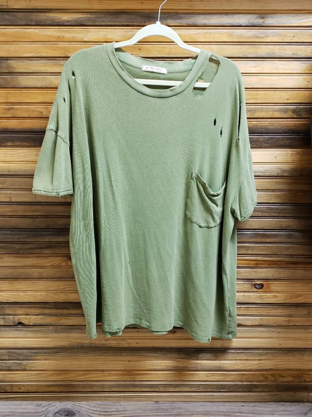 Free People We The Free Rubi Distressed Olive Green Tee Oversized XL - Picture 4 of 5